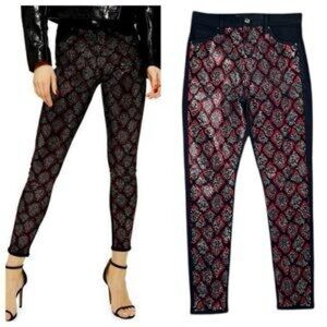Topshop High Waist SPARKLY Rhinestones Animal Print Skinny Jeans Size 30